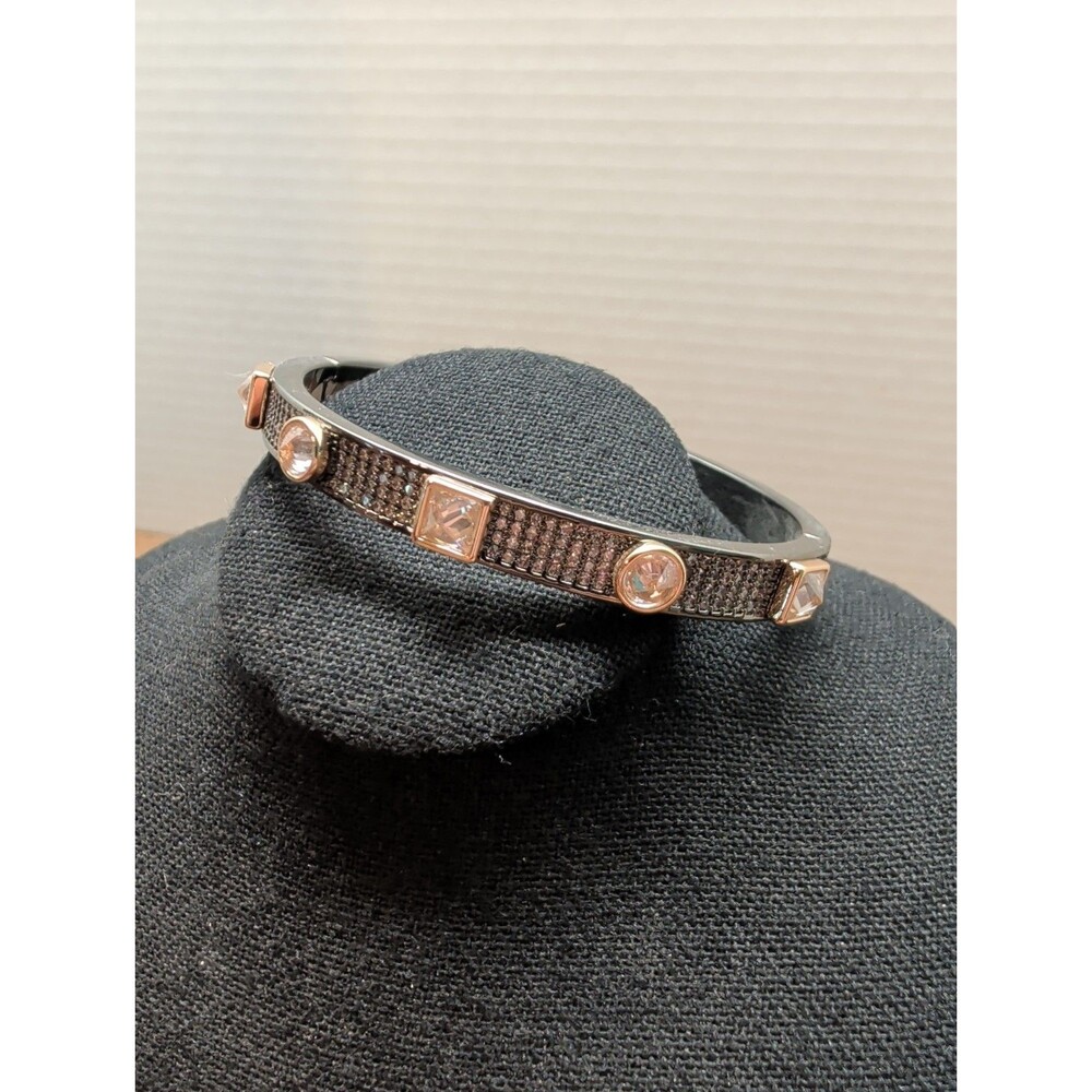Park Lane BAUBLE Topaz CZs Hematite Goldtone Accent Pave CZ Hinged Bracelet
